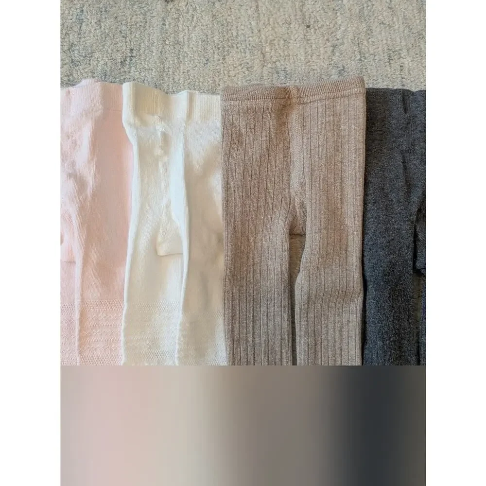 Kids Ribbed Tights Bundle - Pink, White, Beige, Charcoal